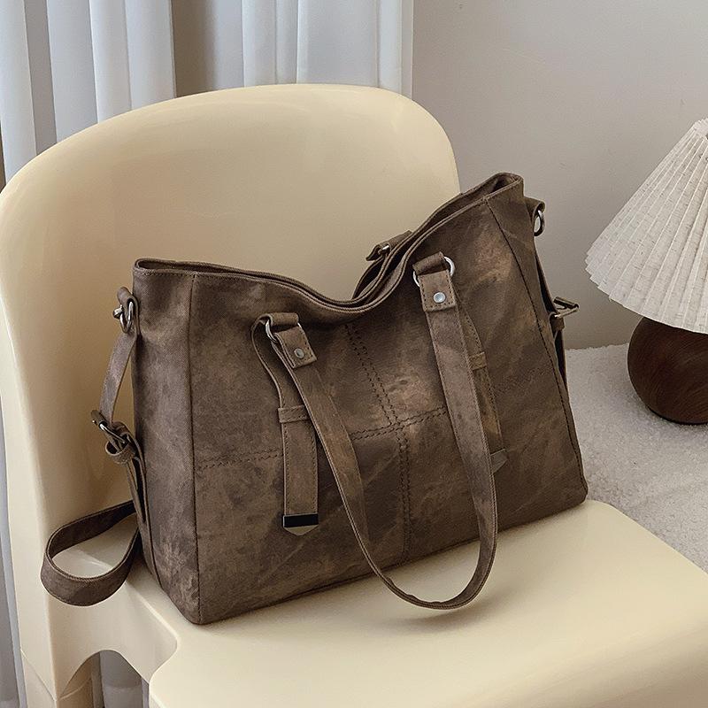 Ретро Стильная Женская Сумка-Тоут через Плечо - Большая Вместимость, Осенняя Мода кофейный