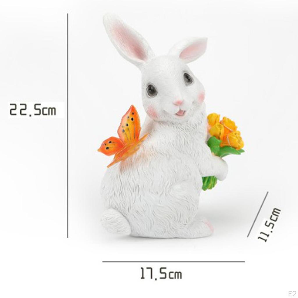 Landscape Lamp Rabbit Figurine,with Butterfly and Tulip Garden Decoration Animal Ornament for