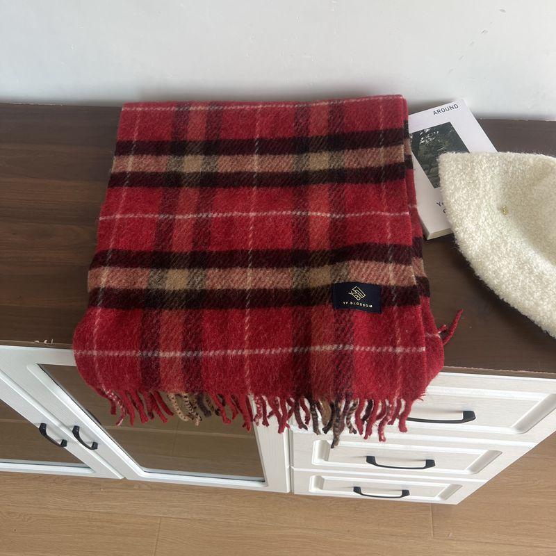 Temperament plaid containing wool scarf female winter student Christmas gift warm scarf couple