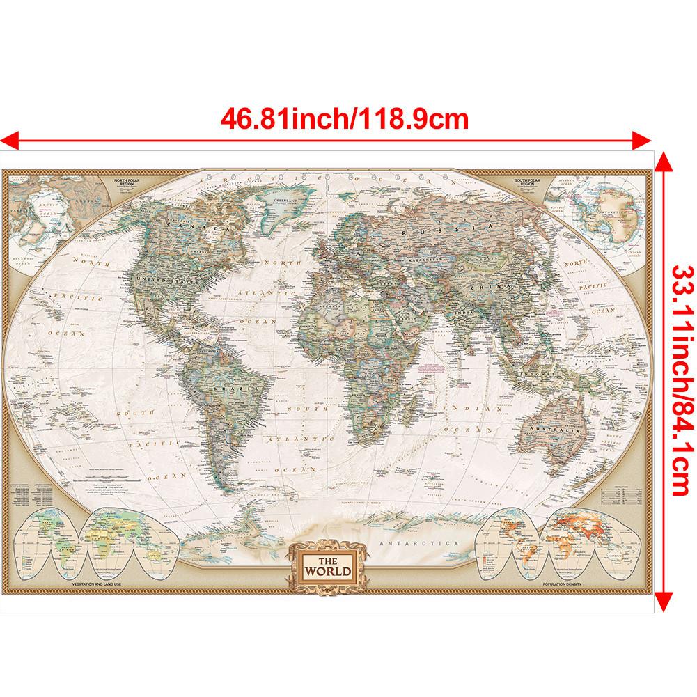 84.1*118.9cm Póster de Mapa Mundial Grande para Pared Estilo Retro Vintage Mapa Político para Decoración de Hogar Oficina Escuela Herramientas de Viaje Mapa del Mundo