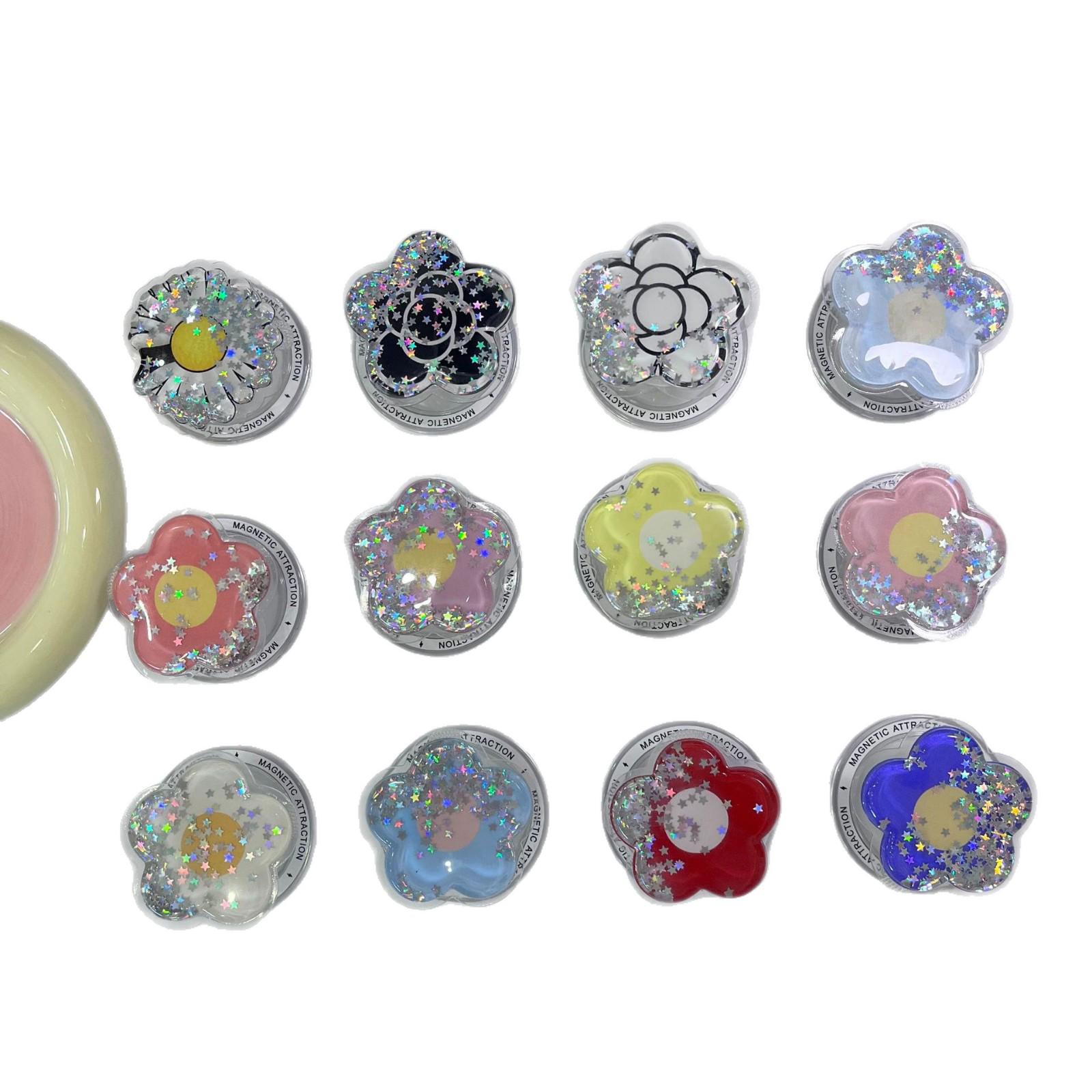 

Korean Phone Magnetic Stand with MagSafe - Strong Adsorption, Liquid Sand Flower Design Deep Blue Flower Liquid Glitter