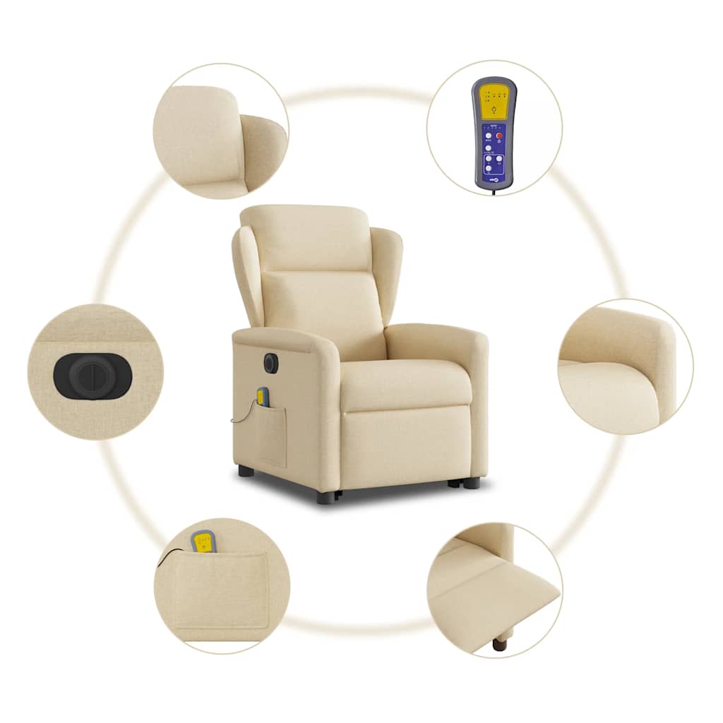 Electric Massage Recliner with Rising Function Cream Fabric