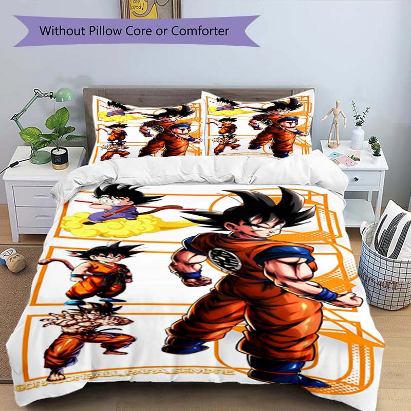 3-teiliges Bettbezug-Set (1 * Bettbezug + 2 * Kissenbezug, ohne Kern), Dragon Ball Print Bettwäsche-Set, Schlafzimmer-Dekoration, Ganzjahres, Geburtstagsgeschenk