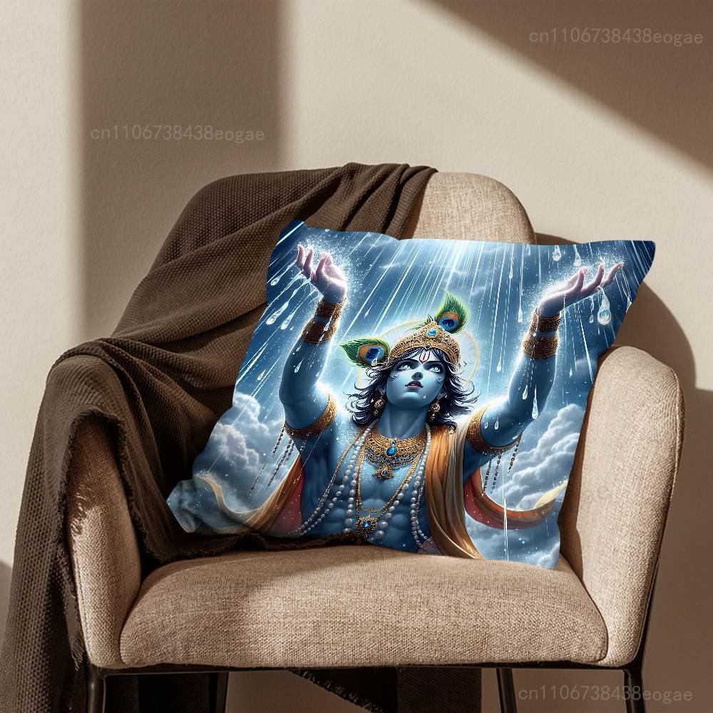 God Lord Krishna Indian Pillow Case Living Room Sofa Cushion Cover Suitable For Home Bedroom Decoration And Protector