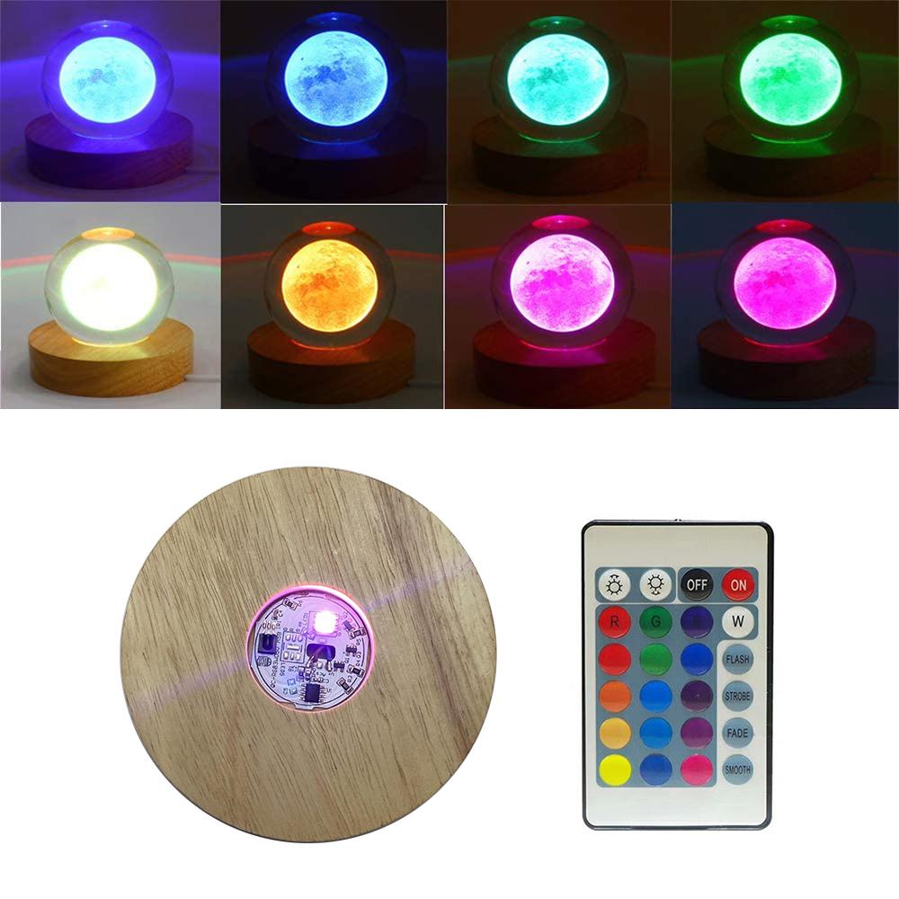 Wooden LED Light Dispaly Base Crystal Glass Resin Art Ornament Wooden Night Lamp Base LED Light Display Base Home Decor