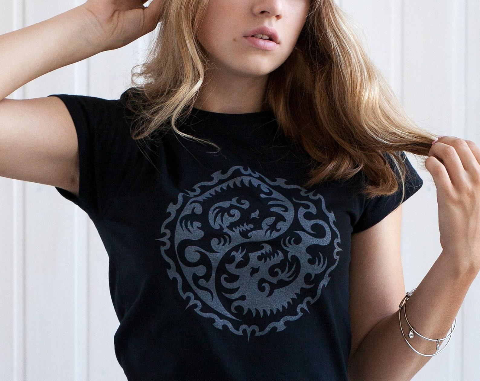 Yin Yang Dragons Organic Cotton T-Shirt, Japanese Chinese Art S