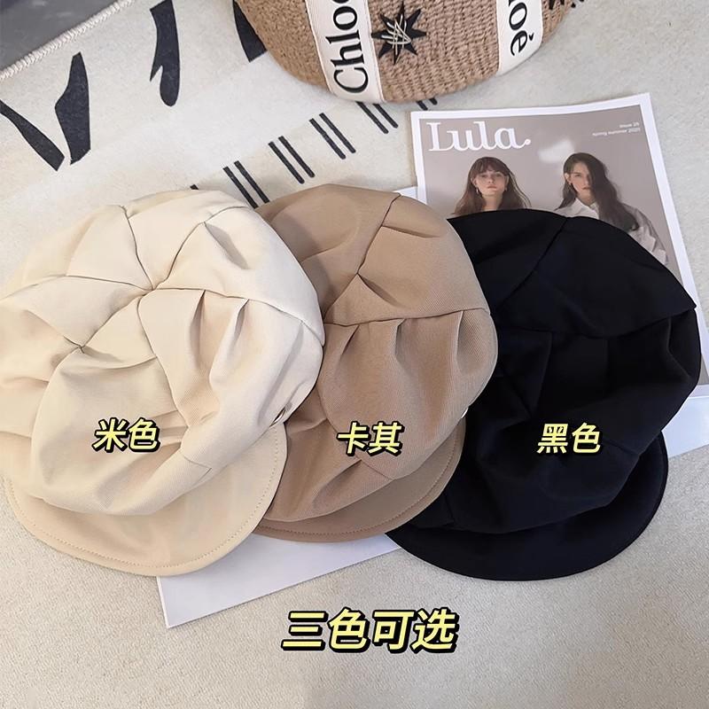 Beret women's autumn new face small cloud hat big head circumference wrinkled octagonal hat painter newsboy hat