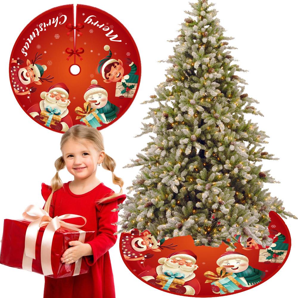 90cm Christmas Tree Skirt Red Rustic Snowflake Santa Claus Printed Xmas Tree Carpet Christmas Decor Mat New Year Decor For Home