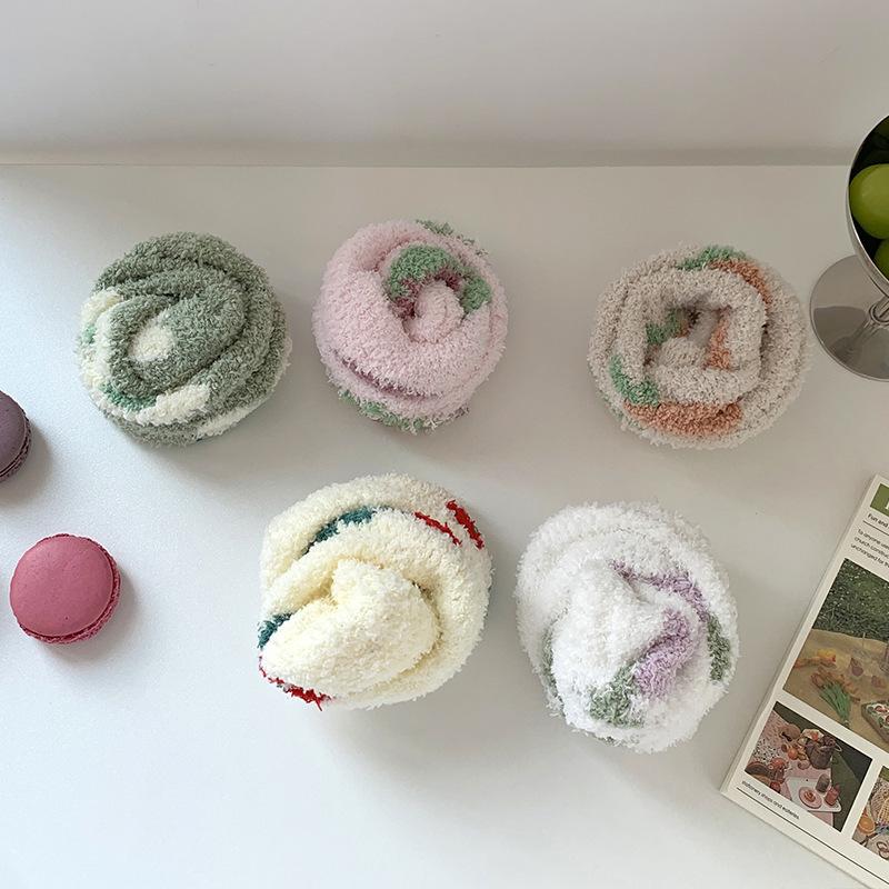 Women's Winter Coral Fleece Fruit Print Warm Sleep & Floor Socks