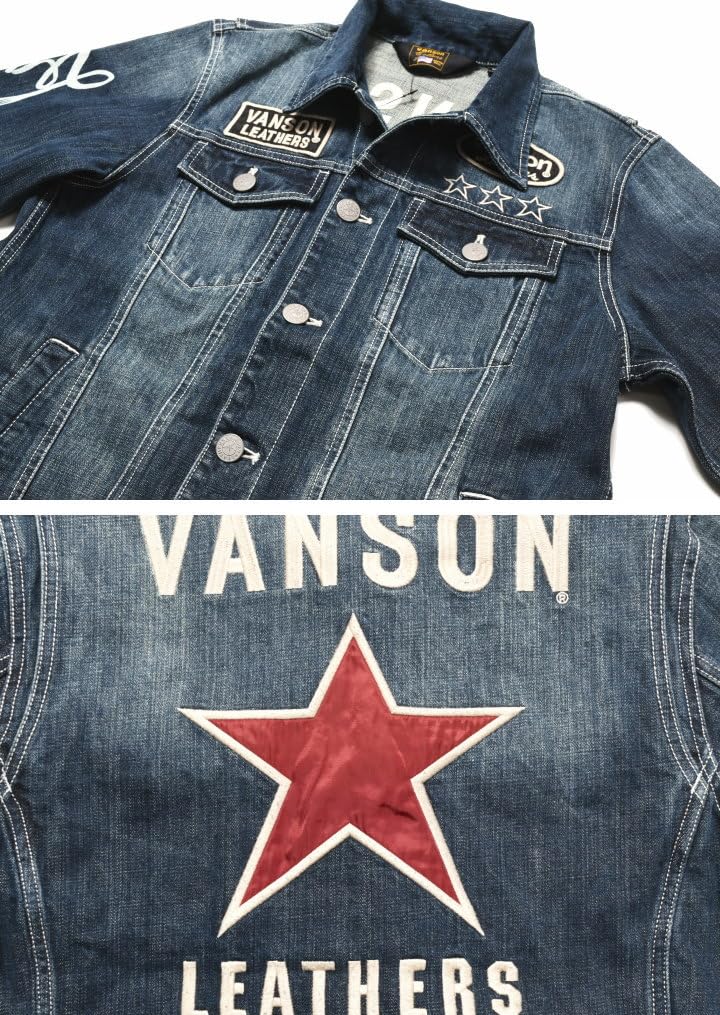 Our Store Custom Made Jean Jean One Star Embroidery Patch Denim Jacket Distressed Indigo [Banson] & JFV-2301-INDIGO (S, (A))