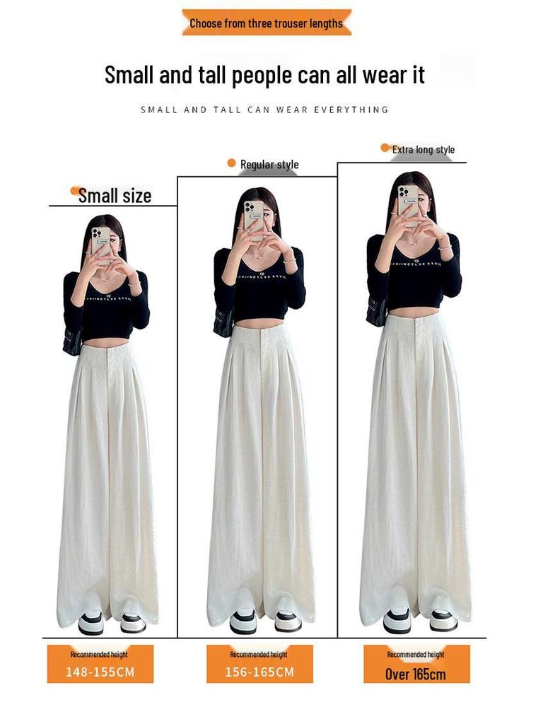 New Spring Women's High Waist Linen Wide-Leg Pants - Floor-Length Casual Yamamoto Style