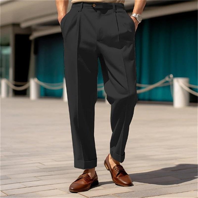Men's Formal Wear Bottoms, Mid-waist Buttons, Straight-leg Plain Color, Comfortable Outdoor Daily Outing Business Suit Pants