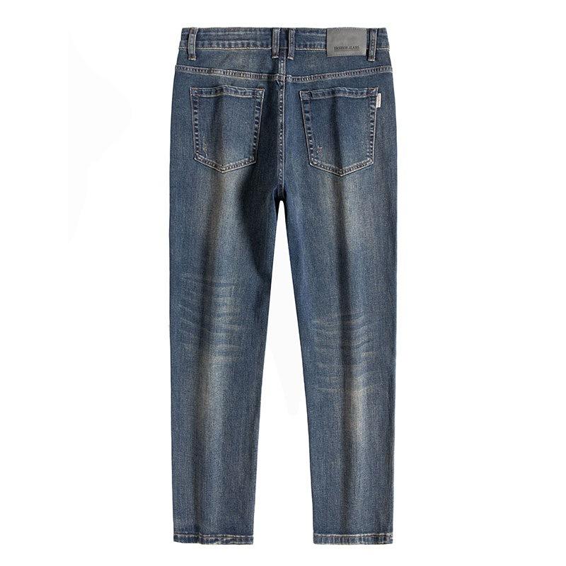 New Spring and Summer Elastic Trend Nine 9 Jeans Men's Wash Elastic Straight Nine-point Pants