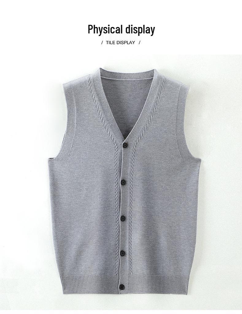 Men's Red Wool Vest: Collarless, Single-Breasted, Solid Color, Fitted Casual Wear for Autumn and Winter.