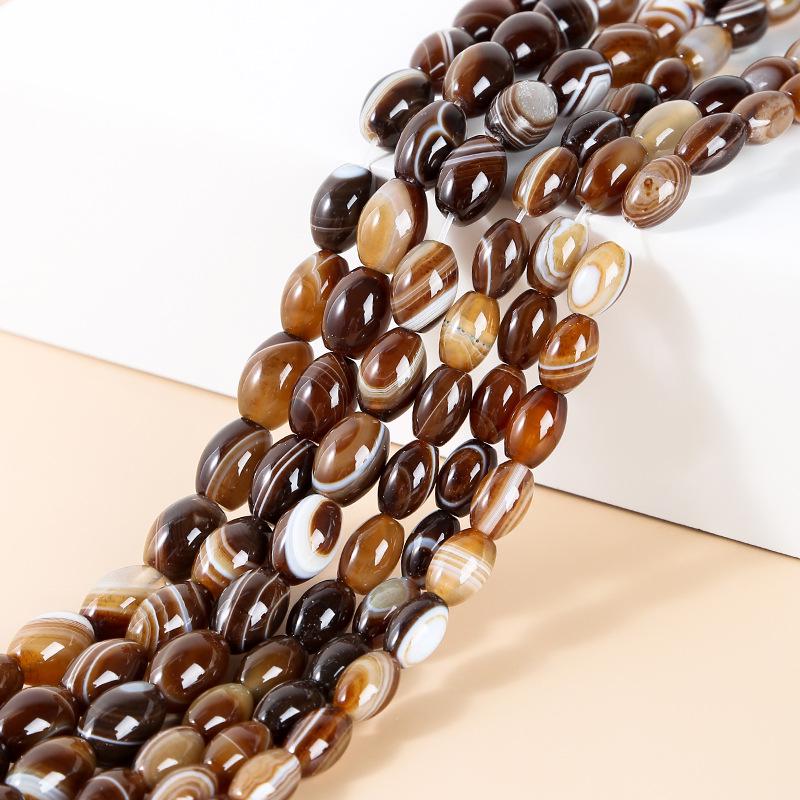 8/10mm Coffee Striped Agate Rice and Drum Beads for DIY Bracelet Jewelry Crafting.