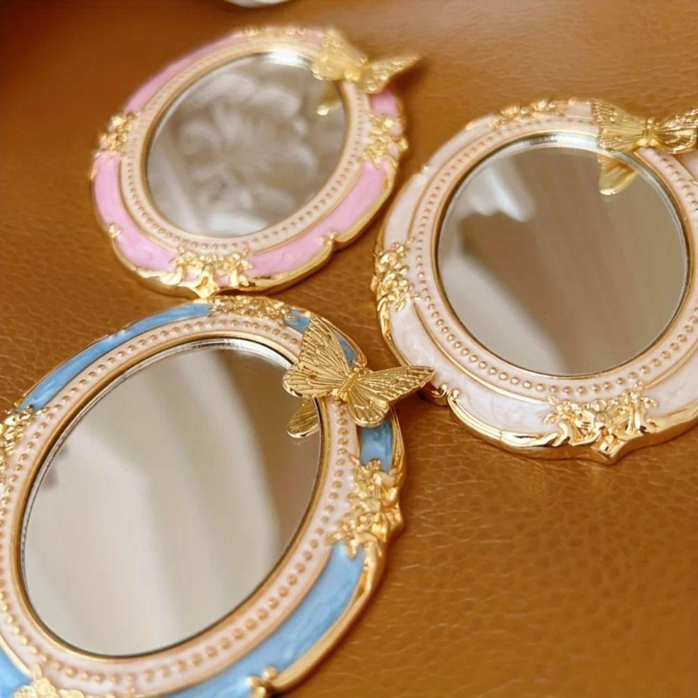 Romantic Antique Handheld Makeup Mirror Reliefs Portable Mirror Mini Retro Makeup Mirror  Gift