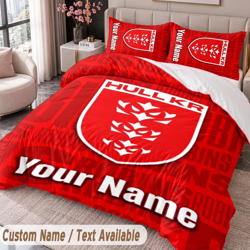 Hull KR Printed Bedding Set Custom Name Text 1 Duvet Cover 2 Pillowcases For Bedroom