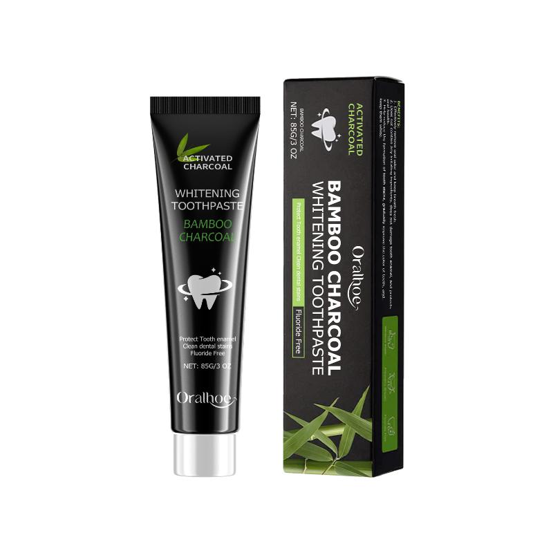 Oralhoe Bamboo Charcoal Toothpaste freshens breath brightens teeth improves yellowing teeth removes stains.