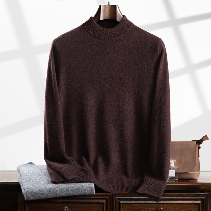 Men's Cashmere Half-High Neck Business Casual Sweater - Long Sleeve Autumn/Winter Knitwear