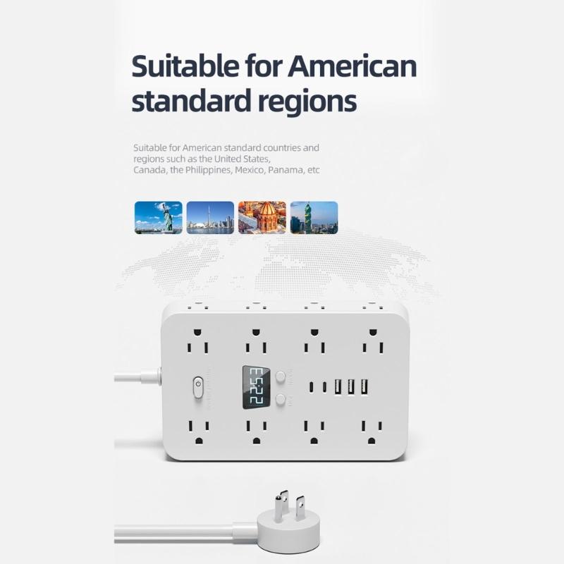Quick Charging Multi Device Power Strips 16 Outlets 3 USB 2 Type C Port Double Side Outlets for Electronics Devices