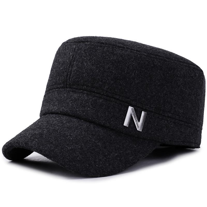 

Middle N Letters Aged Elderly Hat Autumn With Thick Wool Windproof Warm Flat Top сірий колір