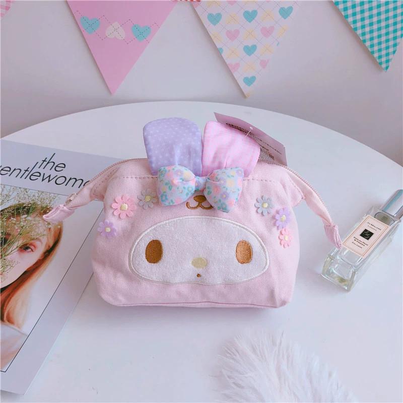 

My Melody Cartoon Canvas Makeup Bag With Breathable Durable Fabric For Daily Use My Melody