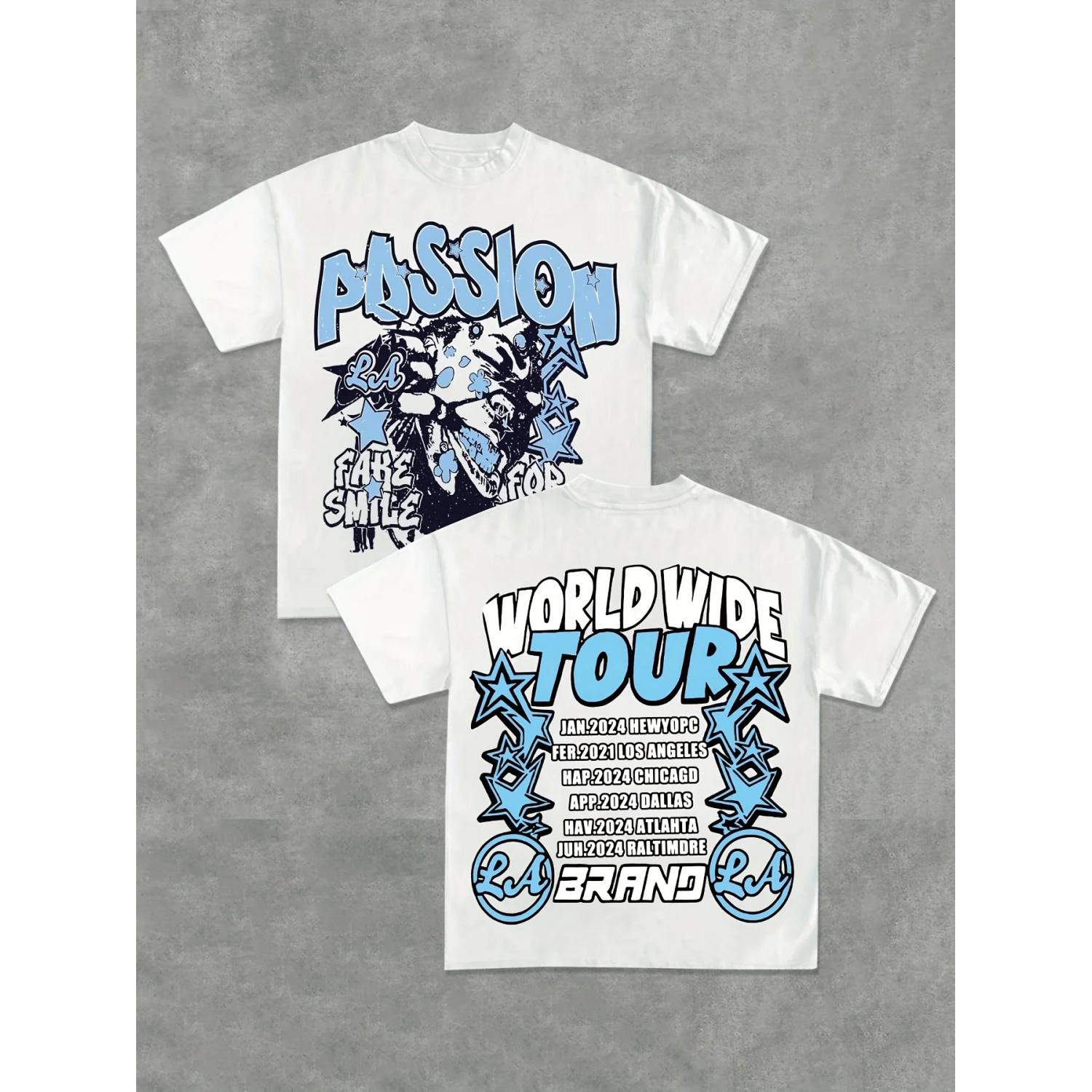 

Men s Face&letter Pattern Printed Regular T-shirt, Comfortable and Versatile Men s Clothing for Summer Shopping and Daily Wear S чёрный