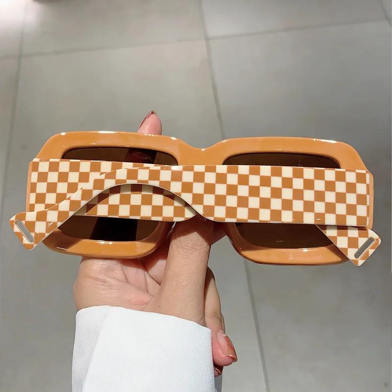 New Big Frame Square Chessboard Grid Sunglasses Women Men Luxury Brand Designer Vintage Pink Punk Shades UV400