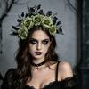 Fascia Nera con Testa di Rosa per Halloween, Fascia, Ghirlanda di Fiori e Foglie Cerchietti per Capelli Fasce, Accessori Gotici Donna Copricapo Fascia per Capelli Cosplay Festa Vestito