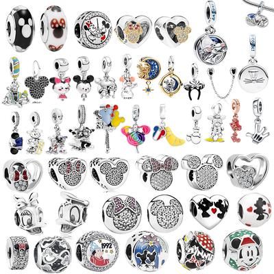 Mickey Minnie 925 Silver Glass Bead Charm Buckle Pendant DIY Fashion Women's Jewelry