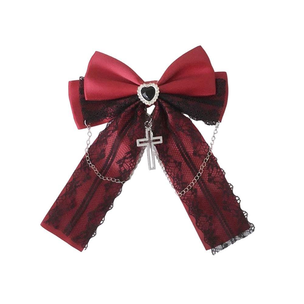Cute Bow Cross Pendant Gothic Hair Clip Exquisite Lace Design Bag Charm Lolita Hair Accessories Japanese Style Y2K Hair Clip