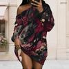 Women Plus Size Off Shoulder Long Sleeve Geometric Print Loose Tunic Dress