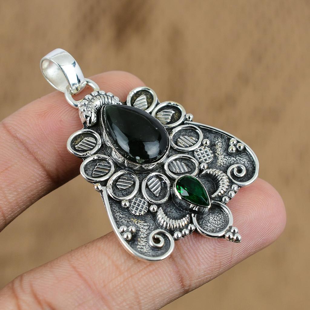 Wedding Gift For Her 925 Sterling Silver Natural Seraphinite Gemstone Pendant