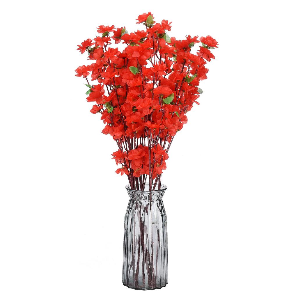 Artificial Peach Blossom Branch 65cm Length Red Artificial Peach Flower Stem Home Decoration