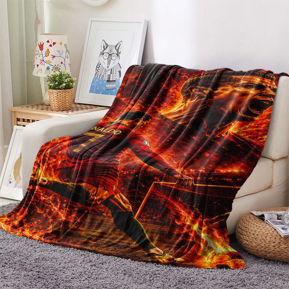 1PC Cristiano Ronaldo Patterned Flannel Blanket Suitable For All Seasons for Home Decor Warmth and Comfort Gifts Holiday Present