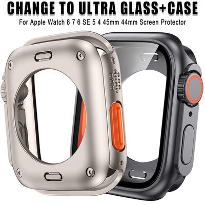 Change To Ultra 49mm Cover for Apple Watch 8 7 45mm Screen Protector PC 360 Full Glass Upgrade Case IWatch Series 4 5 6 Se 44mm