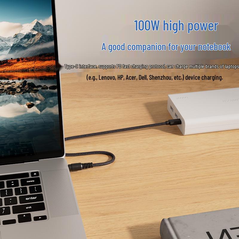 Type-C to DC 100W Fast Charging Cable for HP, Lenovo, Dell Laptops - 2 Meters