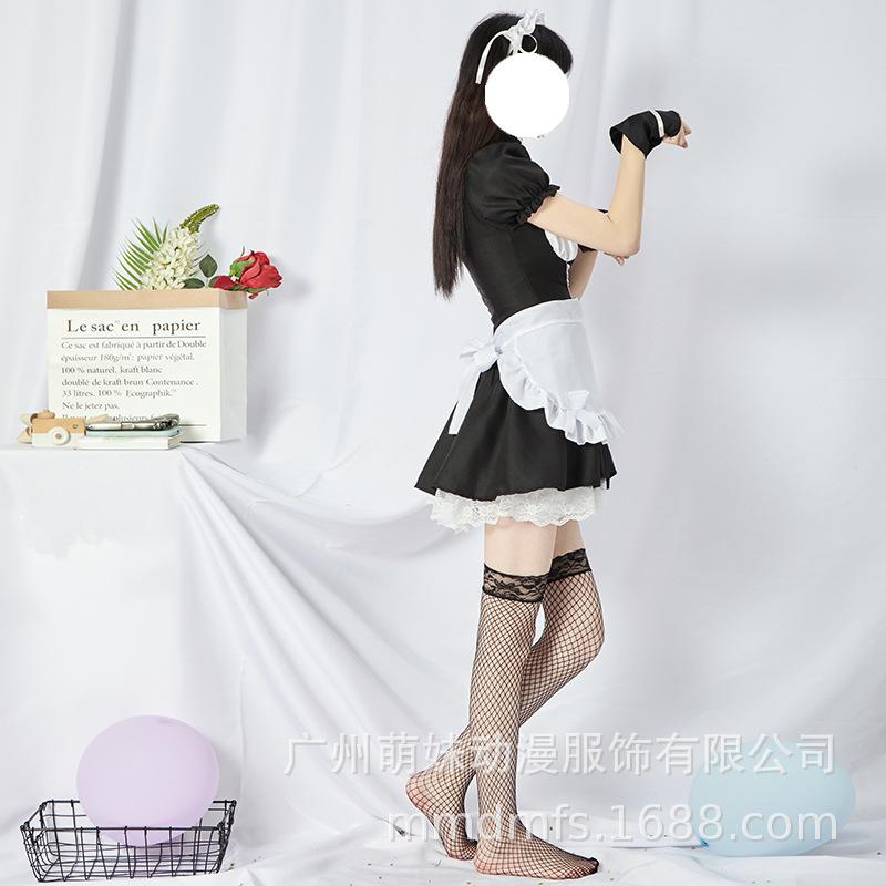 Cute Maid Sexy Lace Strap Waist Dress Black and White Alluring Uniform Clothes