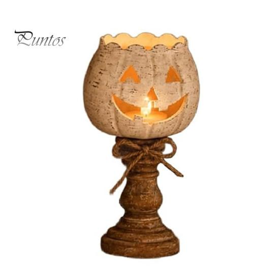Rustic Pumpkin Statue for Entryway White Tealight Candle Holder Set, Farmhouse Halloween Tea Light Harvest Theme Home Decorations Holders Decor, Fall