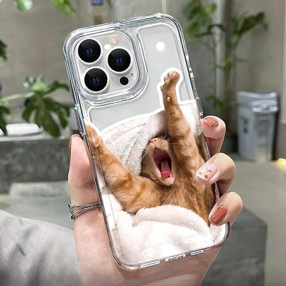 Lovely Cat Animal Soft Phone Case For iPhone 11 Case iPhone 15 Pro 12 13 14 Pro Max XR XS Max X 7 8 Plus SE 2020 Clear Y2k Cover
