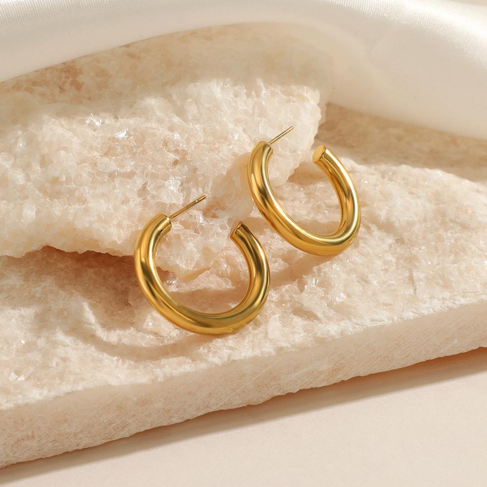 European and American Fashion Simple Plain Hoop Earrings: 20/25/30/40/50mm Stainless Steel Women's Hoop Earrings