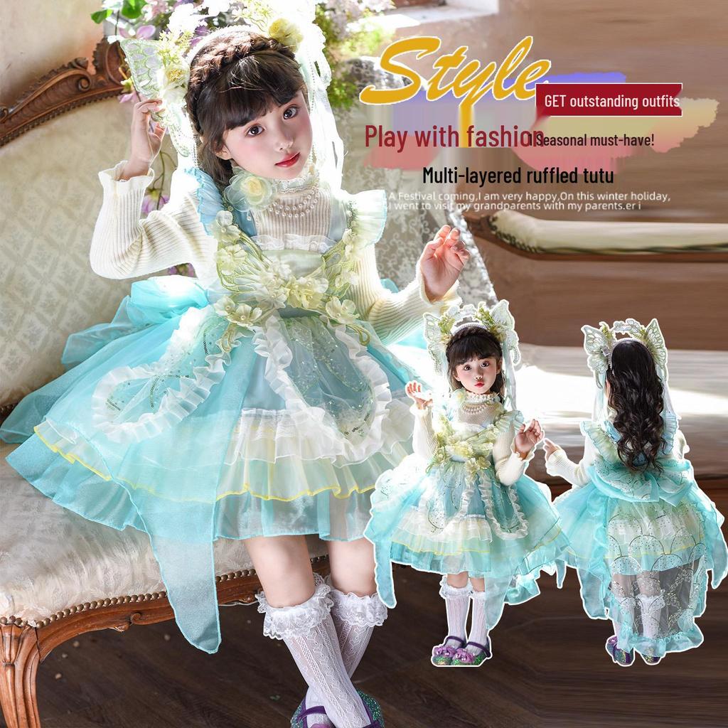 Girls' Green Winter Elf Princess Dress - Puff Skirt & Sweater Combo