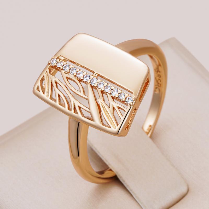 Luxury Glossy Hollow Flower Ring Women  Rose Gold Color Natural Zircon Wedding Bridal Ring Fashion Fine Daily Jewelry