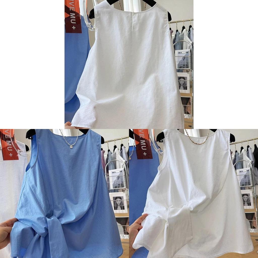 Minimalist White Cotton Knot Tank Top For Summer Casual Wear Women