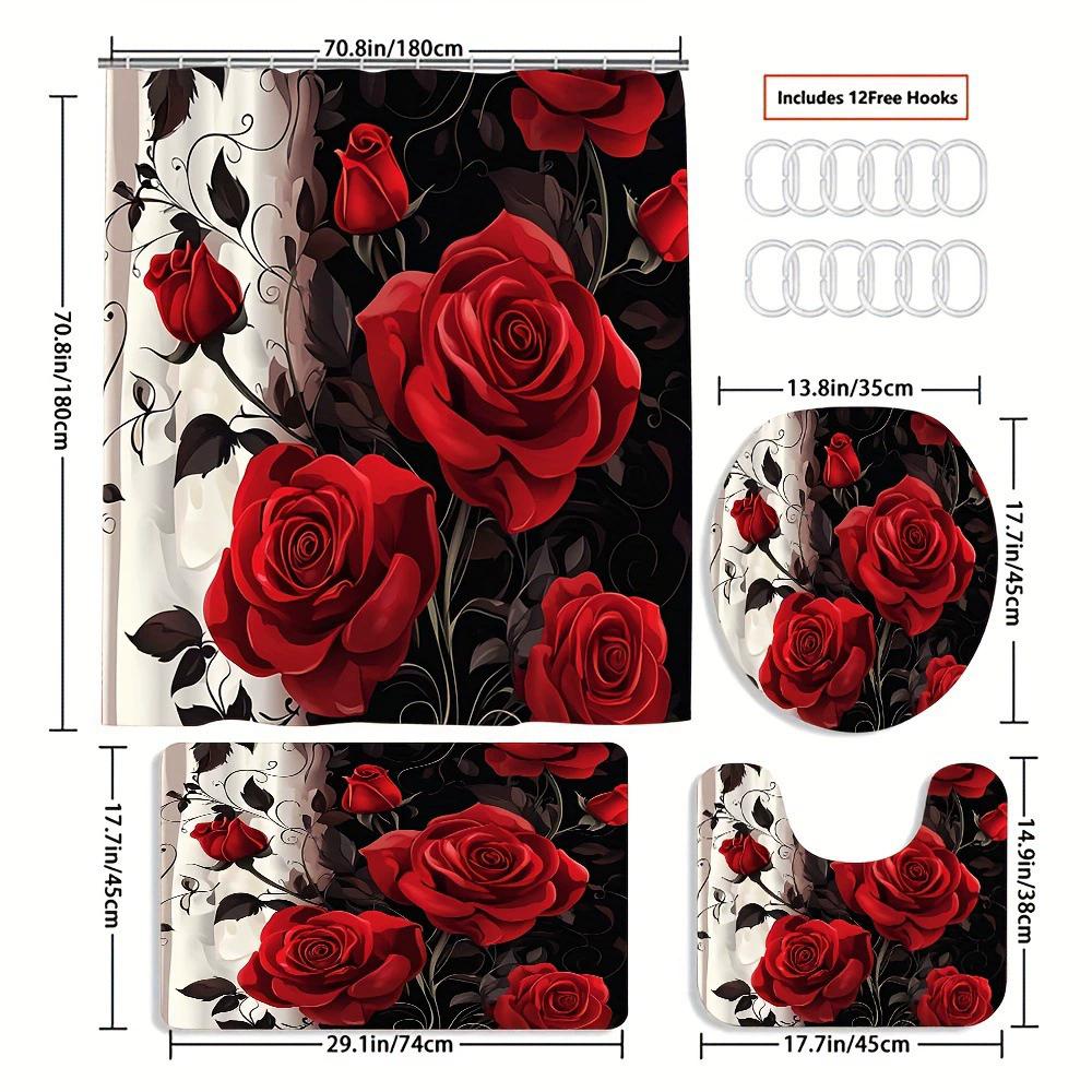 Ensemble de salle de bain récif corallien sous-marin enchanteur - Rideau de douche imperméable, Housse de couvercle de toilette, Tapis de bain et Tapis contour