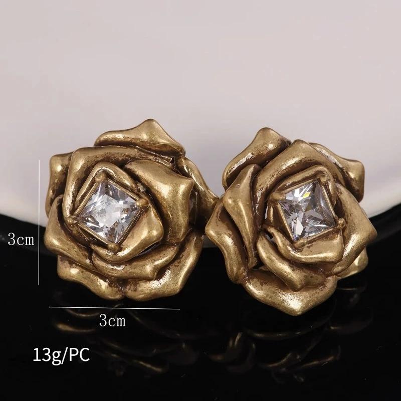 Trendy Zircon Elegant Temperament Metal Flower Earrings For Women Female Gifts Delicate Design Ear Accessories Hot Selling