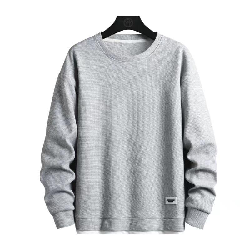 Men Crew Neck Sweatshirt Waffle Knit Casual Pullover Streetwear Top