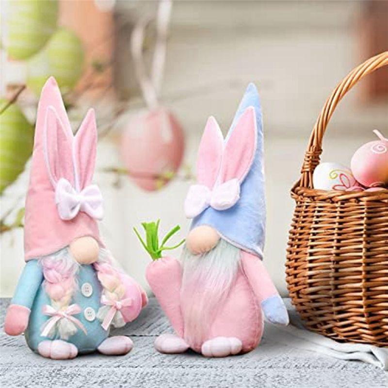M-Modern-Easter Gnome Bunny Set - 2Pcs Handmade Swedish Tomte Plush Rabbits Set With Easter Egg And Carrot, Suitable As Easter D