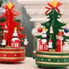 Natural Wood Christmas Tree Rotating Musical Decoration with Figurines Ornaments Holiday Party Centerpieces Music Box