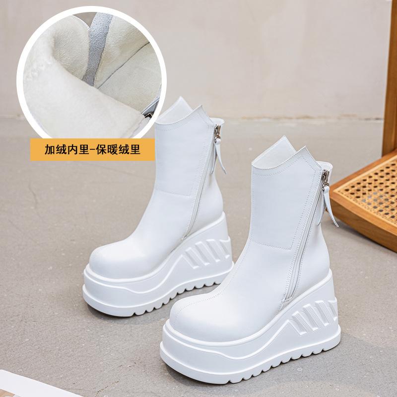 Thick-soled ultra-high-heeled women's short boots, new solid-color rear zipper mid-tube boots in autumn and winter 2025, simple trend